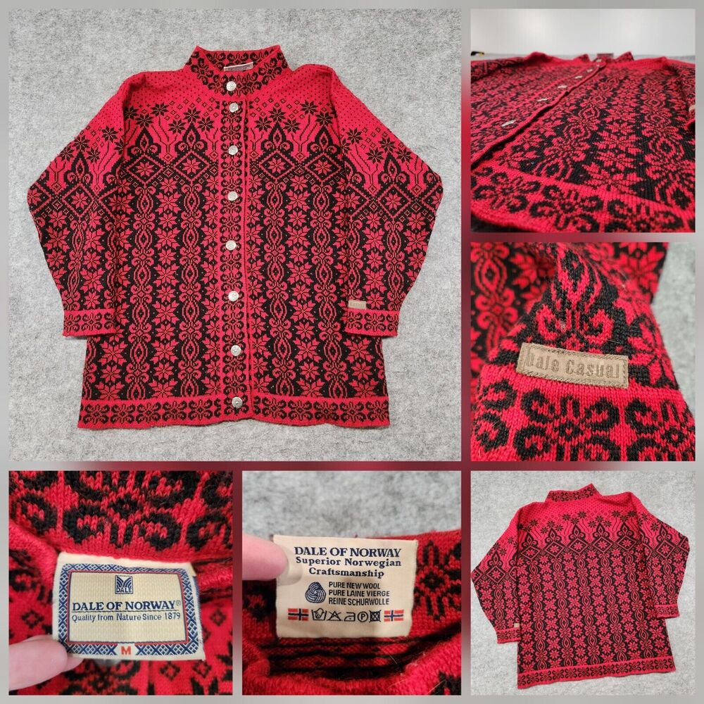 Dale Of Norway Womens M Medium Pure Wool Nordic Red Knit Cardigan Sweater